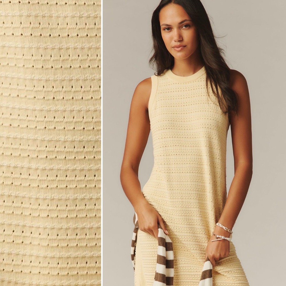 NEW Varley x Anthropologie Knit Mini Tank Dress Butter Yellow 100% Cotton XL